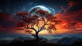 Tree on cliff with celestial backdrop