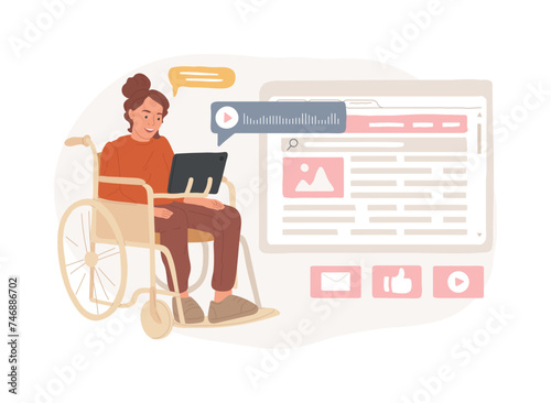 Assistive technology isolated concept vector illustration. Assistive devices for disabled people, adoptive technology, rehabilitation of elderly population, personal daily care vector concept.