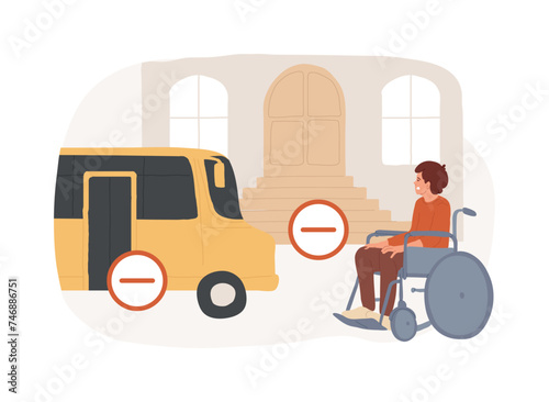 Inaccessible environments isolated concept vector illustration. Inaccessible space, environment, physical mobility barriers, disabled people problem, public place easy access vector concept.