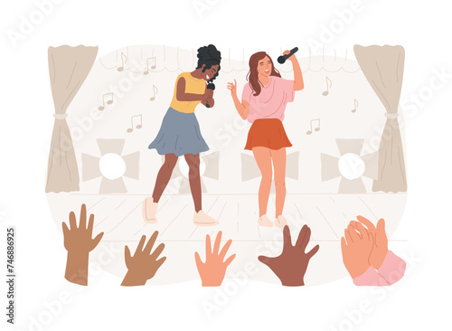 Popular music isolated concept vector illustration. Popular singer tour, pop music industry, top chart artist, musical band production service, recording studio, book for event vector concept.