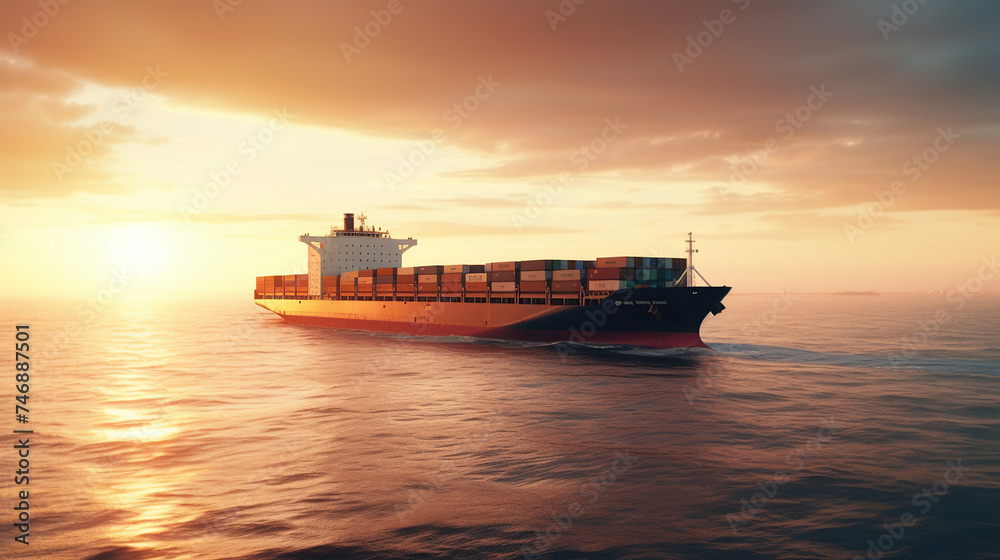 Smart cargo container ship at sunset import export container