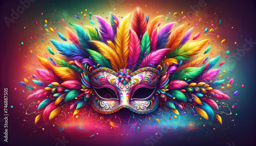 Colorful Carnival Mask with Vibrant Feathers. © Preyanuch