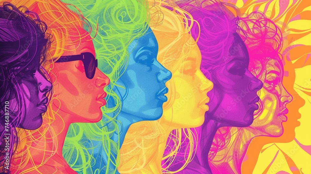 Fototapeta premium Colorful illustration of a group of women.