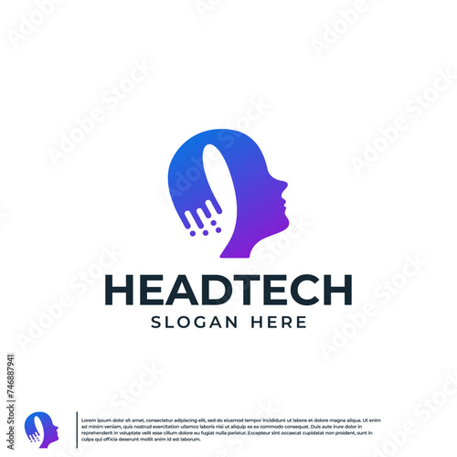 head tech, computer ,artificial intelligence, vector design template.