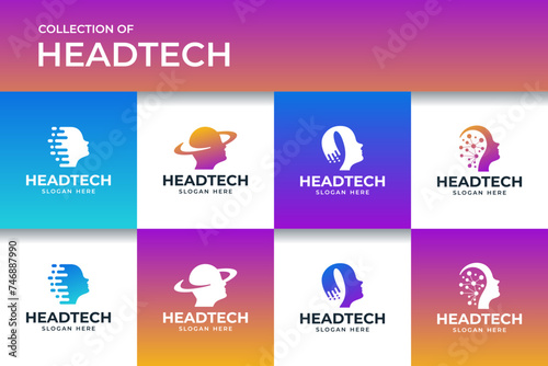 collection of head human technology ,set of artificial intelligence, vector design template.