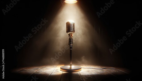 Vintage Microphone Spotlighted on Stage.