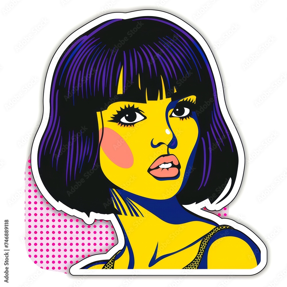Colorful cartoon pop-art style woman with minimal details