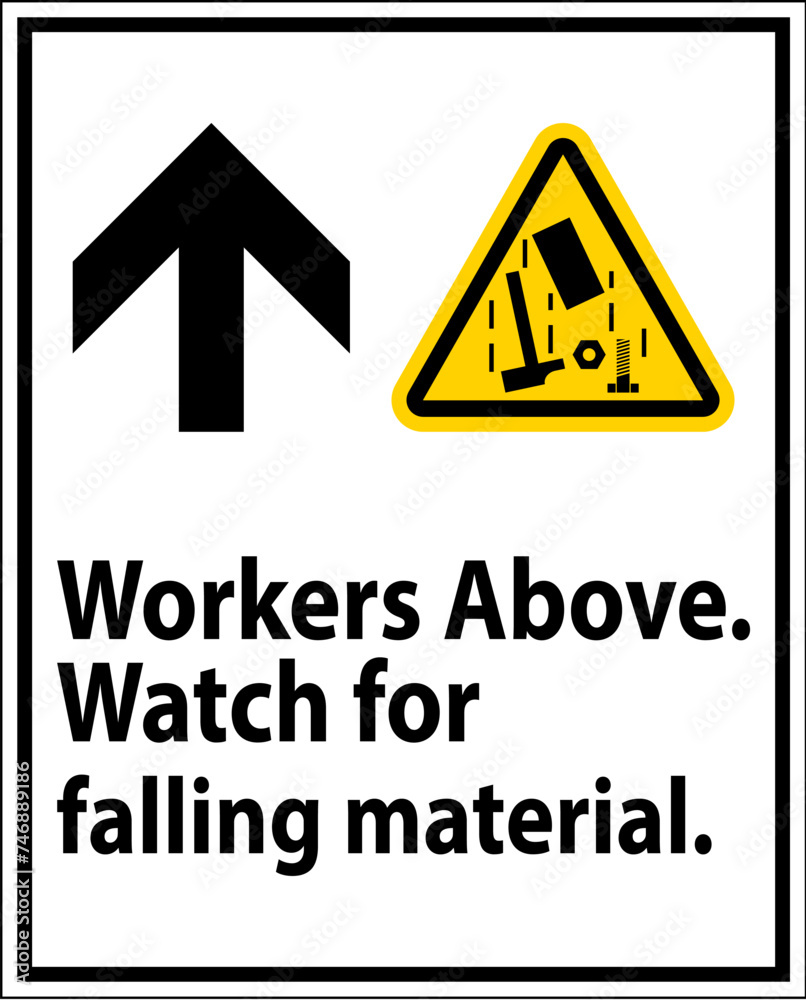 Danger Sign, Workers Above Falling Material