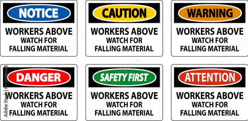 Danger Sign, Workers Above Watch For Falling Material