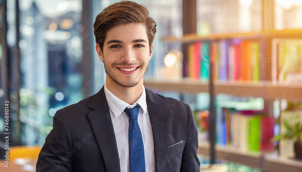 Happy young American business man with colorful, Happy and cool smile on face and office background Happy young American business man with colorful, Happy and cool smile on face and office background