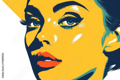 Colorful cartoon pop-art style woman with minimal details