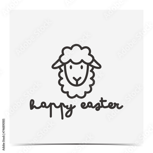 Minimalistic black and white Easter greeting card, cover, poster, label, flyer, banner with a sheep lamb head