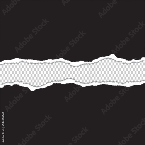 Torn a half sheet of black paper from the bottom on white background. Vector template paper design. Vector Illustration.