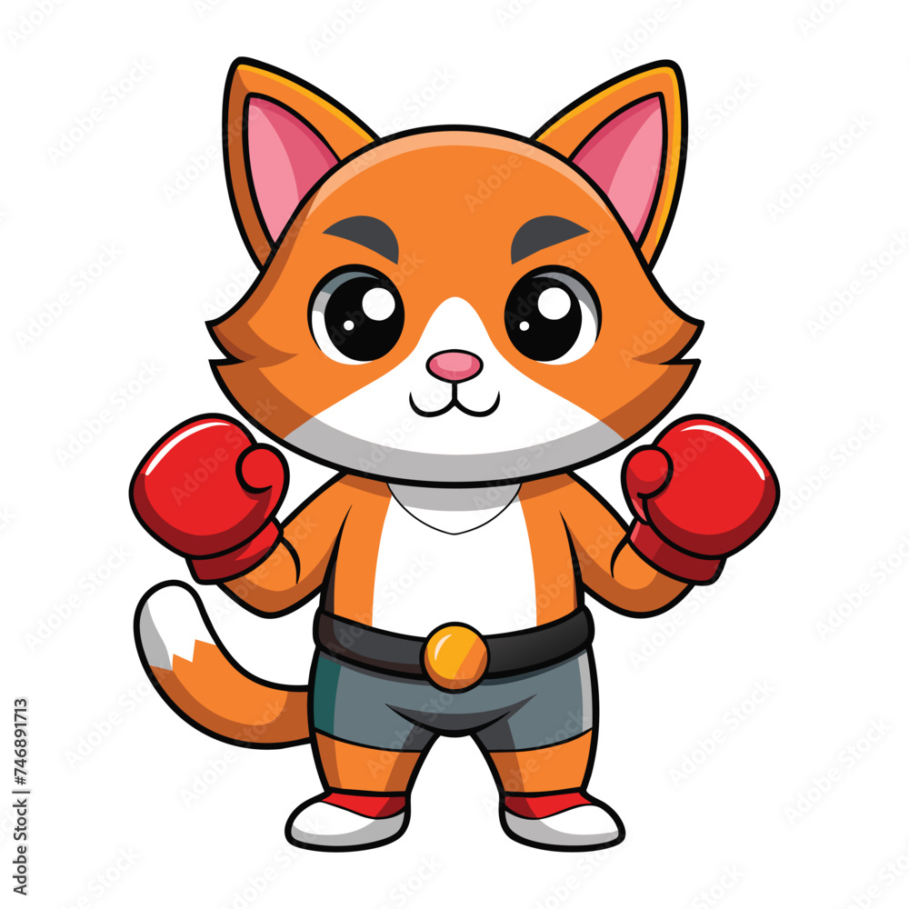 Cute Cartoon Cat Boxer on white
