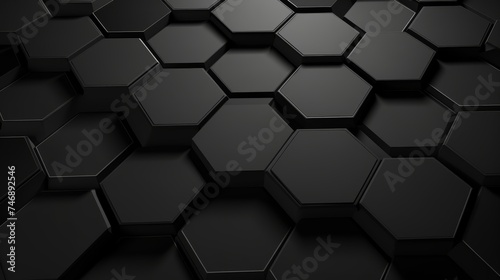 Abstract 3d rendering of the black hexagonal cellular structure with geometric background , High Tech, dark background, digital data background 3d render polygon.