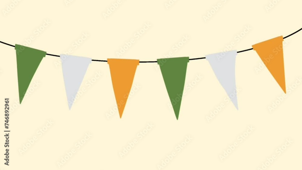 Green, white, and orange flag banner animation. Concept of st patrick's day party and ireland independence day celebration.