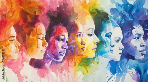 Abstract colorful art watercolor painting depicts International Women s Day