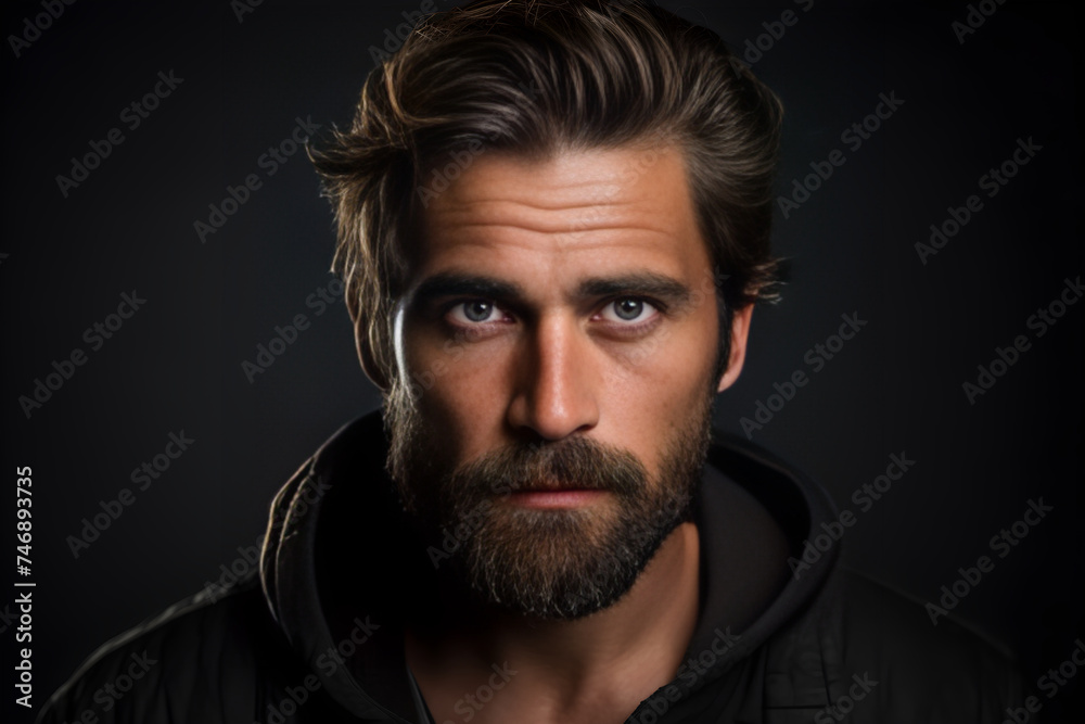 Intense Headshot of a Rugged Male Actor Poised for an Emotional Performance in Hollywood