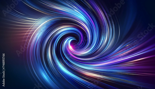 Dynamic digital vortex with spiraling blue and purple light streaks, symbolizing motion and technology.