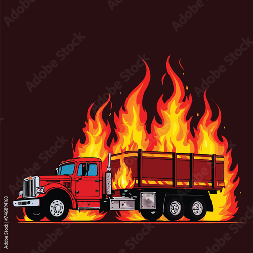 Truck vehicle on fire, dangerous insurance hazard, vector illustration © Kheng Guan Toh