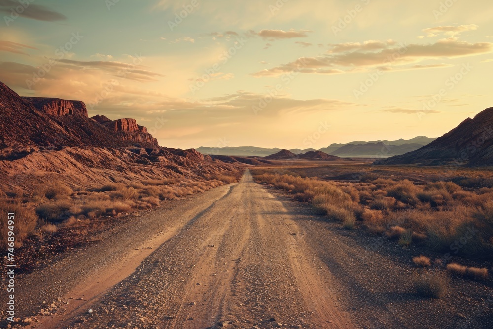 Naklejka premium Road through desert landscape