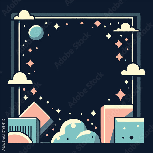 Moon and stars frame - vector frame - invitation card 