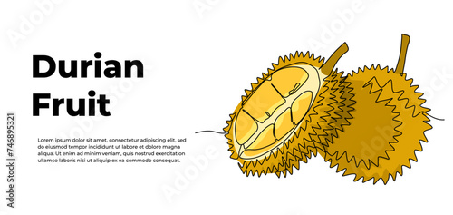 Durian one continuous line design. Fruits symbol design concept. Decorative elements drawn on a white background.