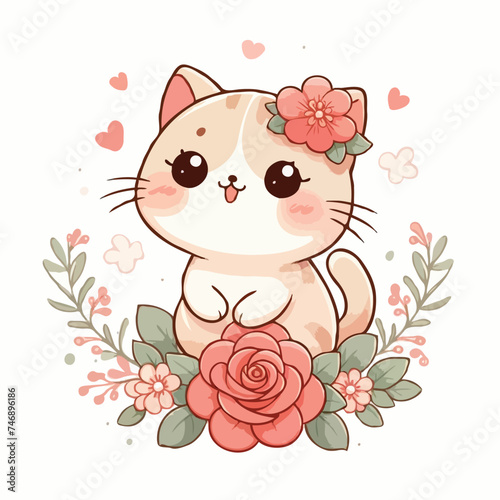 cute funny cat with flower vector on white background  © 75dgfd4