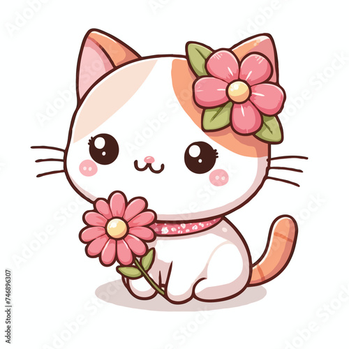 cute funny cat with flower vector on white background
