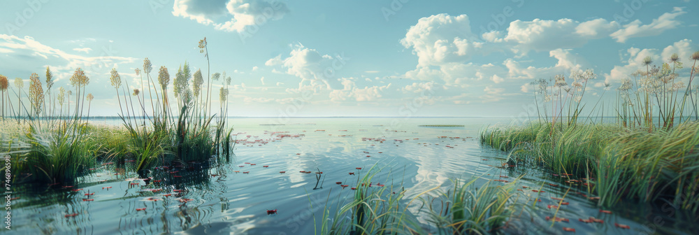 a large marsh on the water, generative AI