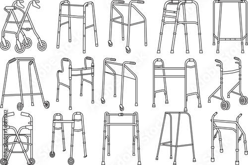 Walking Frame SVG Outline Bundle, Walking Frame Vector Art