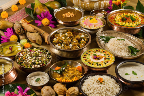 A festive spread of traditional Ugadi dishes in vibrant setup photo