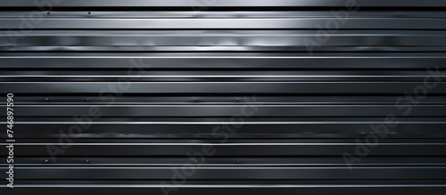 A black and white close-up of a corrugated metal door, showcasing the texture and details of the rugged surface.