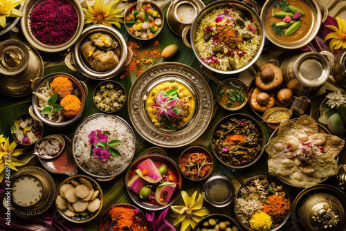 A festive spread of traditional Ugadi dishes in vibrant setup