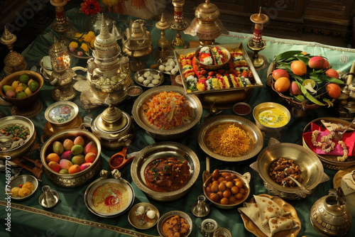 A festive spread of traditional Ugadi dishes in vibrant setup photo