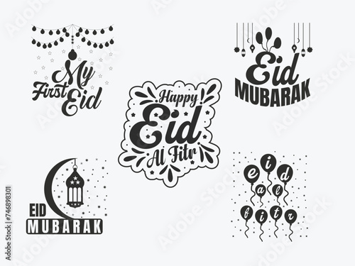 Eid Al Fitr Typography Bundle, Eid Day, My First Eid, Eid Mubarak, Islamic Typography Bundle, Eid Al Fitr, Islamic calligraphy Bundle, Calligraphy Design, Logo Design, Graphic Design, Vector Design photo