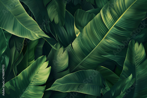 Tropical green banana leaf background.