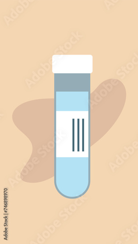 Minimal illustration of a medical sample collection tube for analysis. Lab glassware and health.