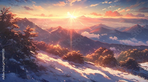 雪山山頂からの風景、夕日11