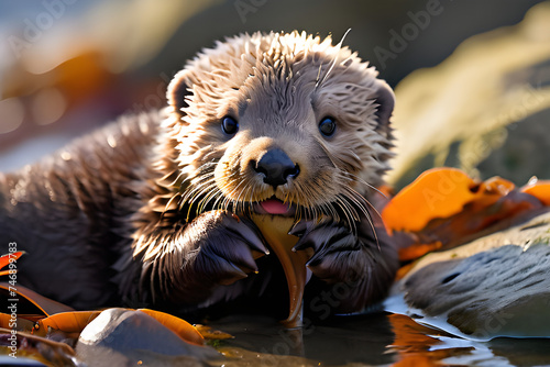 Cute little sea otters photo