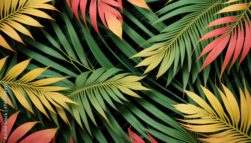 Paradise tropical colorful mix leaves.
