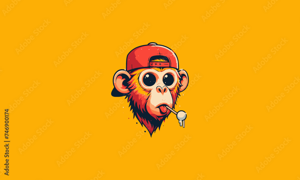 face monkey wearing red hat vector flat design