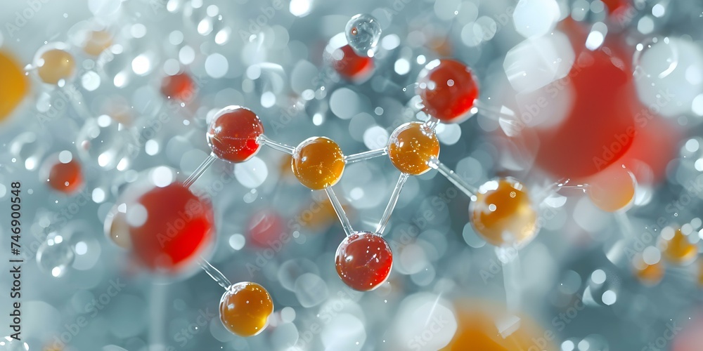 Closeup of molecular structure showing atoms hydrogen bonds and chemical interactions. Concept Molecular Structure, Atoms, Hydrogen Bonds, Chemical Interactions, Closeup View Closeup of molecular structure showing atoms hydrogen bonds and chemical interactions. Concept Molecular Structure, Atoms, Hydrogen Bonds, Chemical Interactions, Closeup View