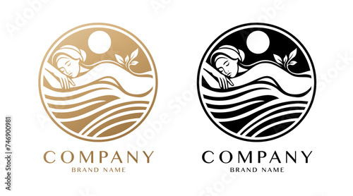 Stylish flat minimalistic logo design: modern graphic elements with abstract Massage Therapy symbol in black and white, gold for Spa and Relaxation wellness in high quality vector