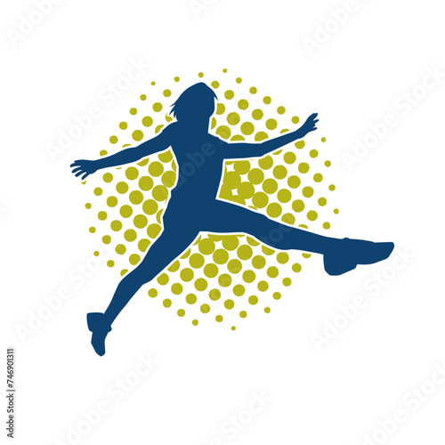 Silhouette of a slim female jump pose. Silhouette of a casual woman jumping