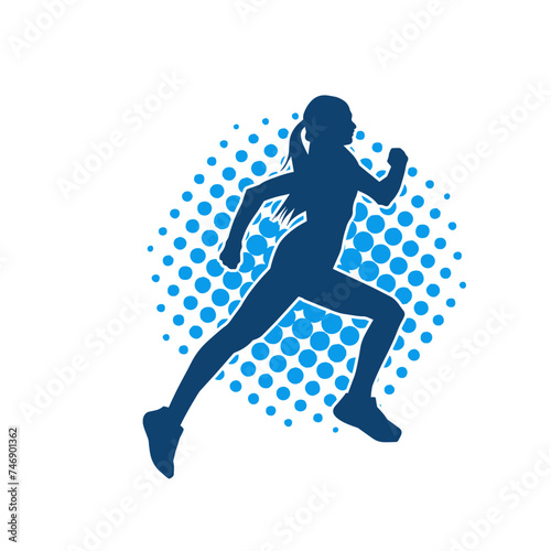 Silhouette of a sporty woman in running pose. Silhouette of a female run pose.