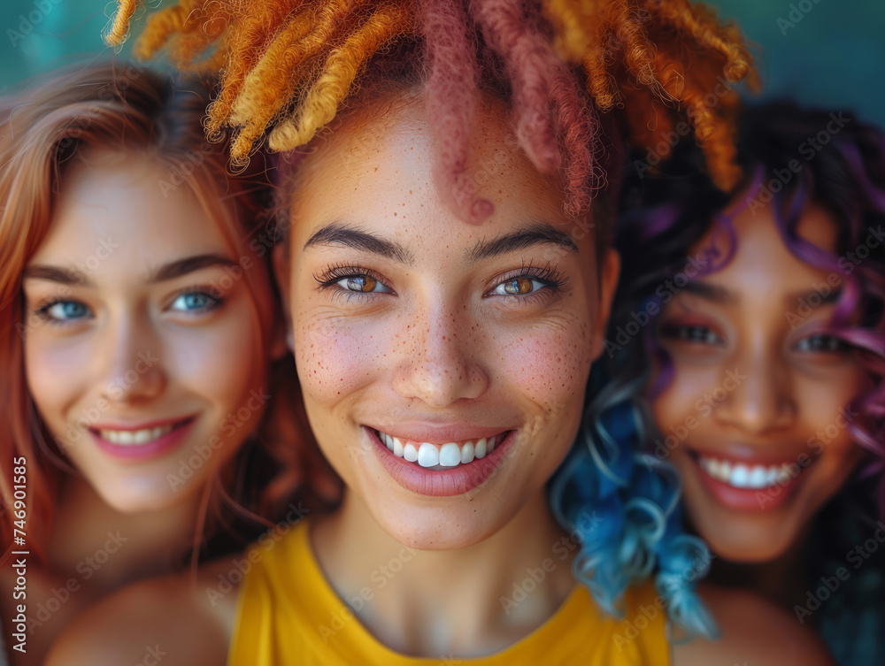 Diverse Group of Joyful Friends with Colorful Hairstyles Diverse Group of Joyful Friends with Colorful Hairstyles