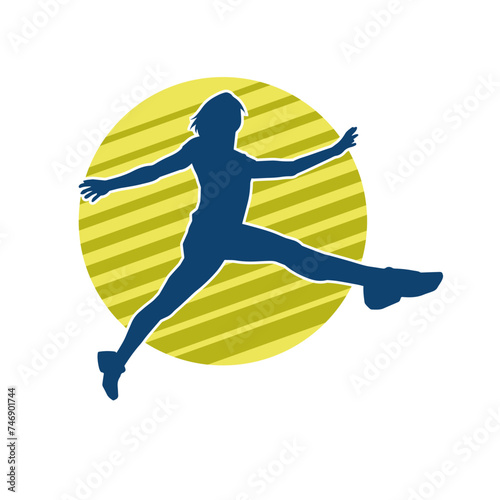 Silhouette of a slim female jump pose. Silhouette of a casual woman jumping