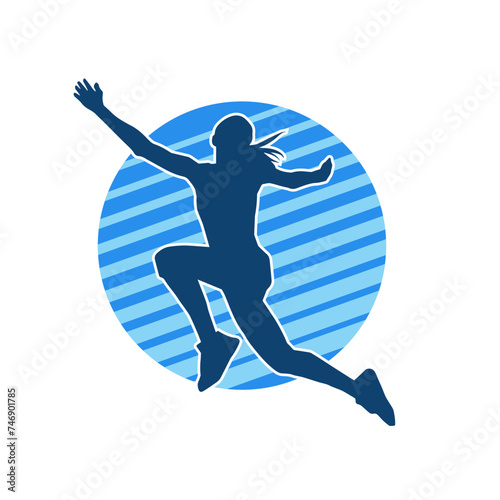 Silhouette of a slim female jump pose. Silhouette of a casual woman jumping