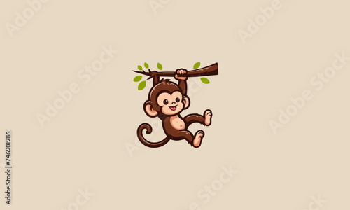 a small monkey was hanging on a tree vector flat design